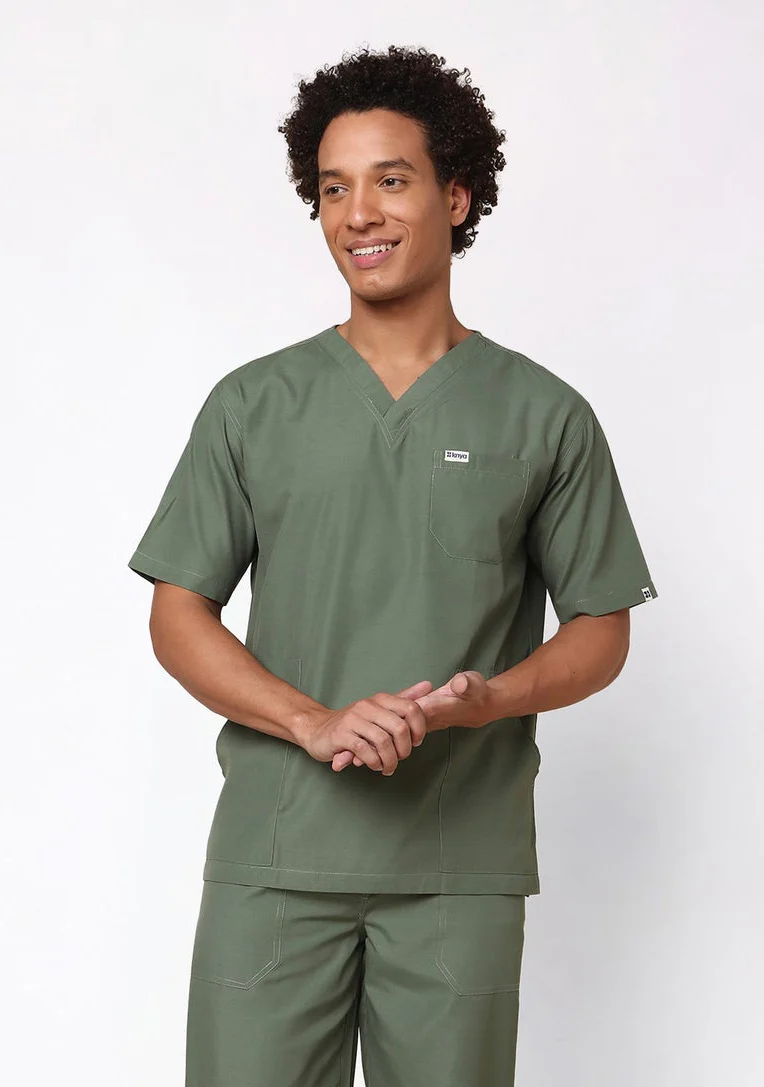 Classic Men's 3-Pocket (Olive) Scrub Top