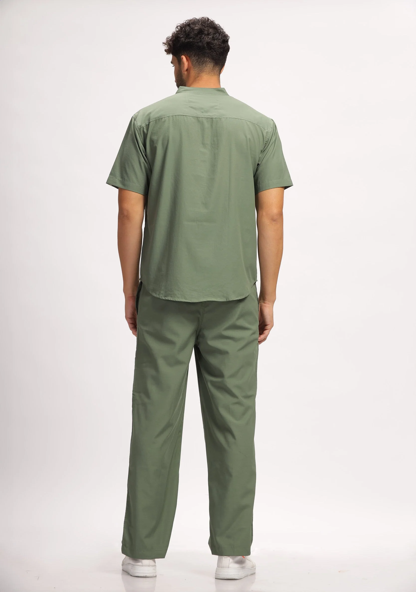 Classic Men's Mandarin Collar (Olive) Plus Size Scrub - Image 5