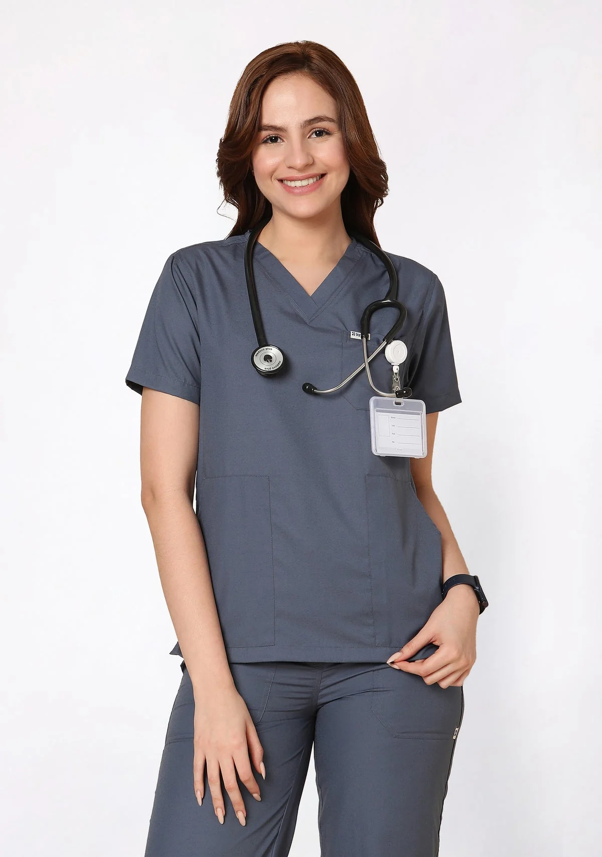 Classic Women's 3-Pocket (Heather Grey) Scrub Top