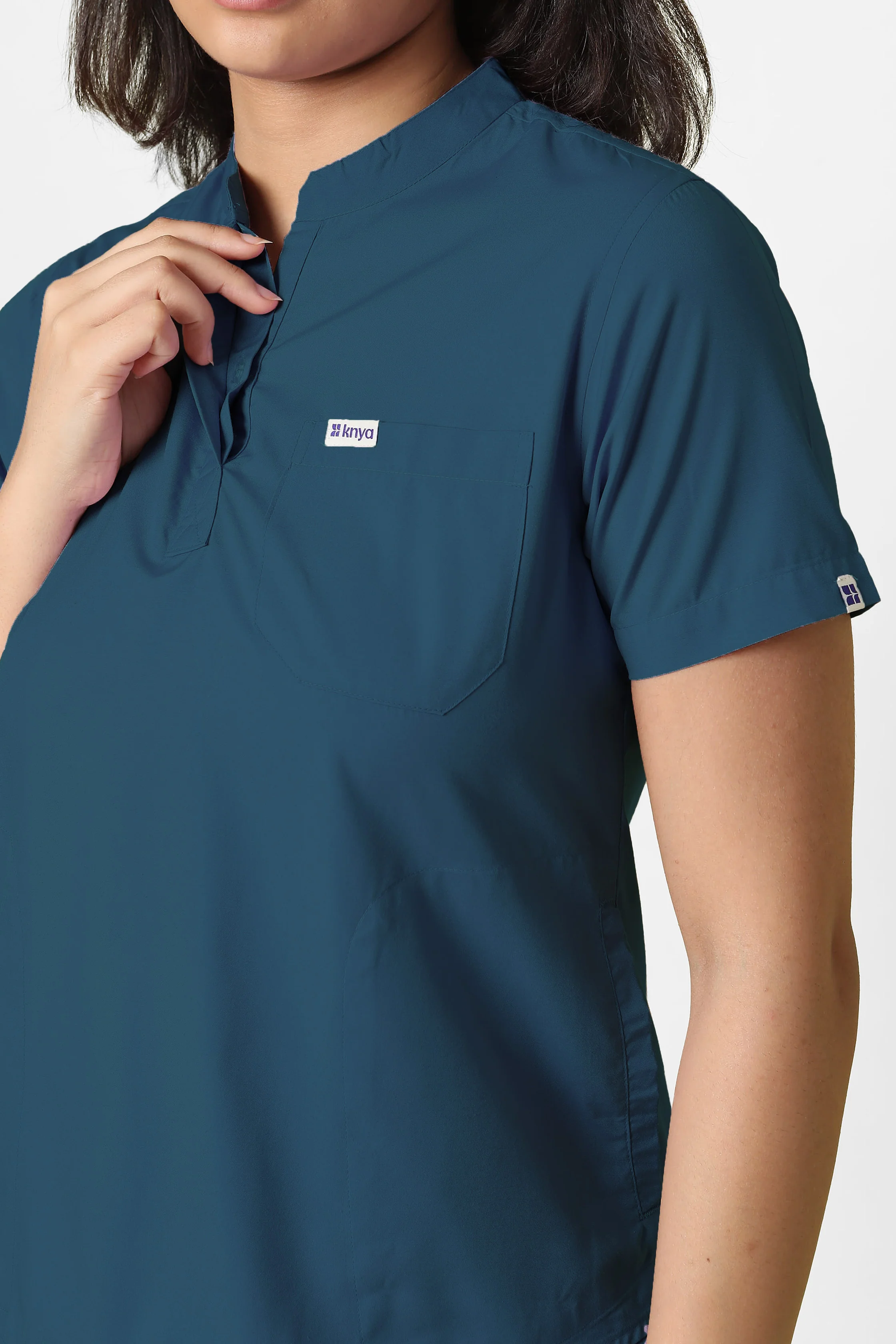 Classic Women's Mandarin Collar (Forest Green) Scrub - Image 2