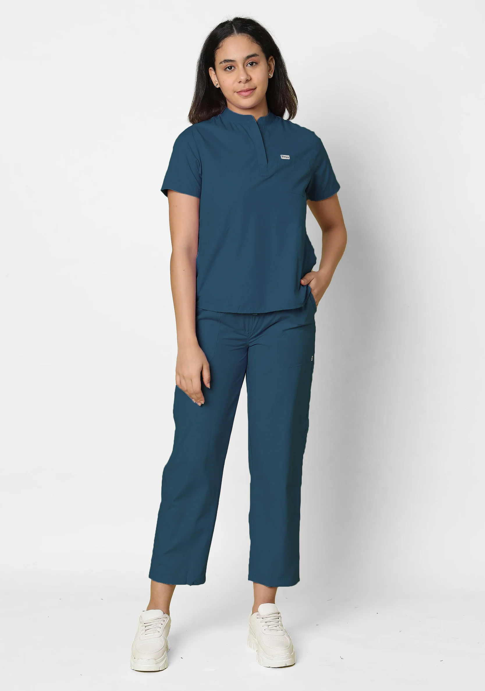 Classic Women's Mandarin Collar (Forest Green) Scrub - Image 6