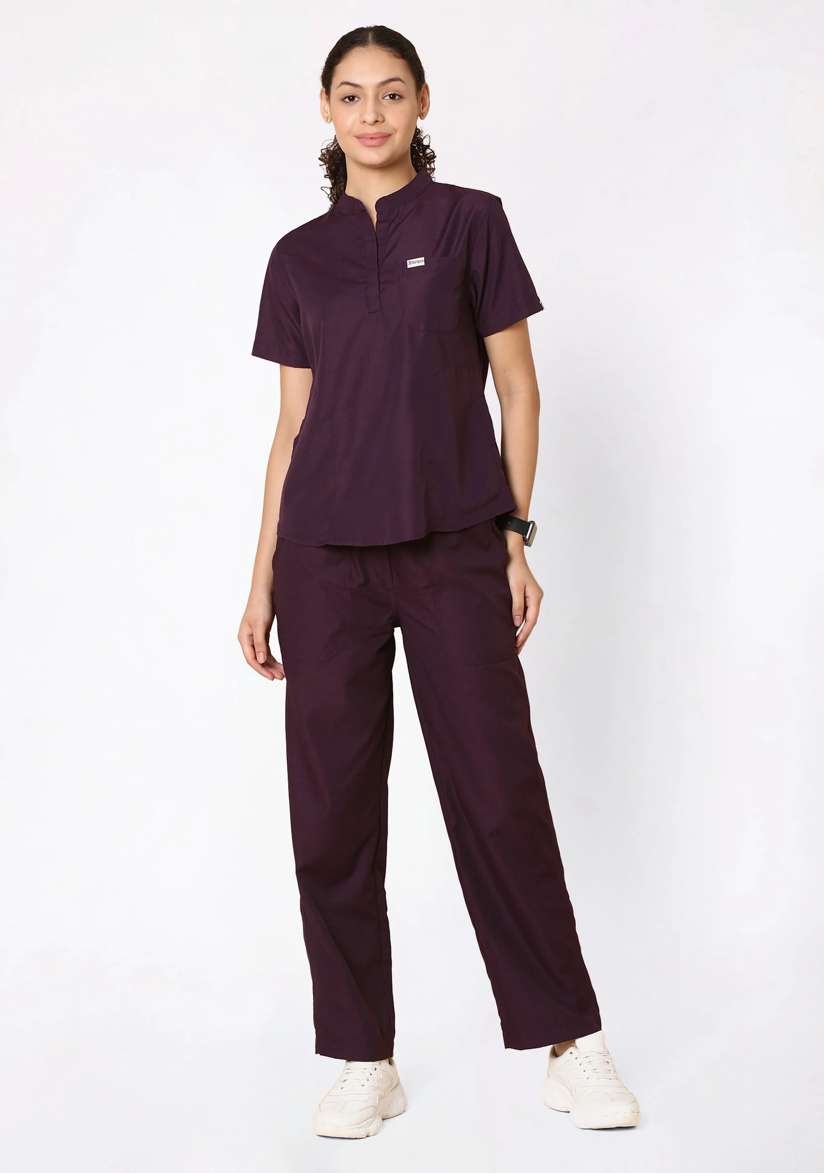 Classic Women's Mandarin Collar (Wine) Scrub - Image 5