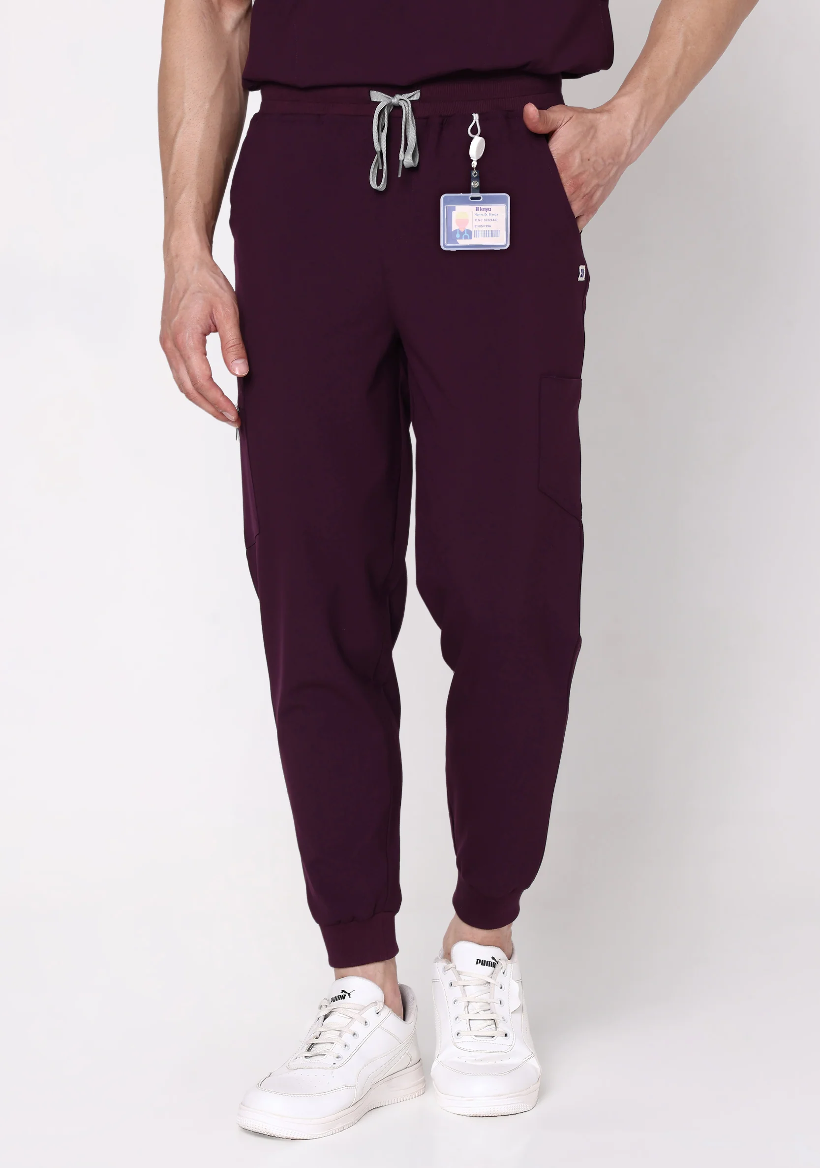 ecoflex™ Men's Mandarin Collar (Wine) Scrubs - Image 4