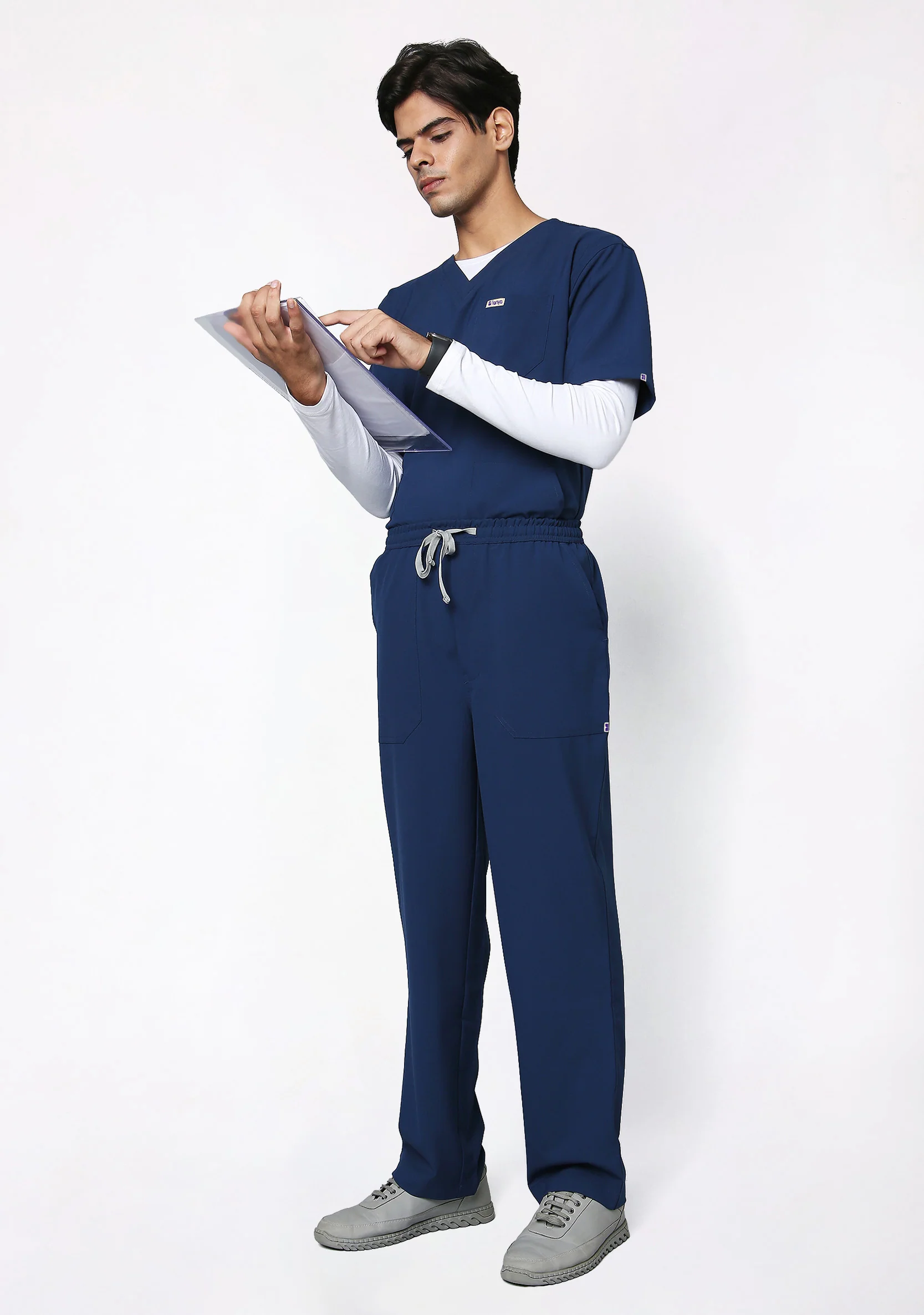 Ecoflex Men's V-Neck (Navy) Plus Size Scrub - Image 4