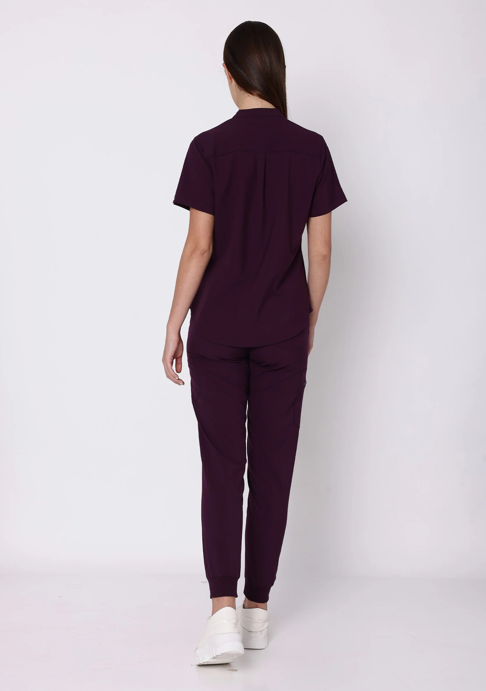 ecoflex™ Women's Mandarin Collar (Wine) Scrubs - Image 6